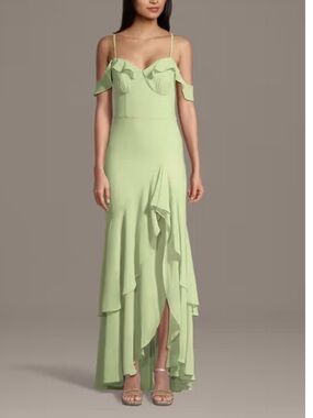 Off-Shoulder Ruffle Maxi Dress in Light Green